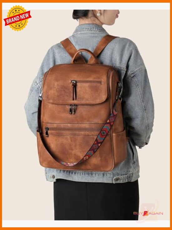 Vegan Leather Laptop Backpack with 15.6\